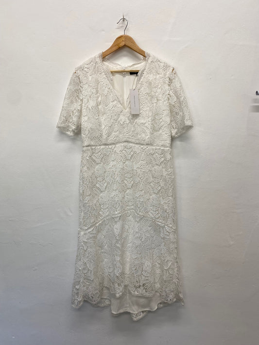 Fabulous French Connection Midi Dress Uk16 White Broderie overlay occasion events BM051