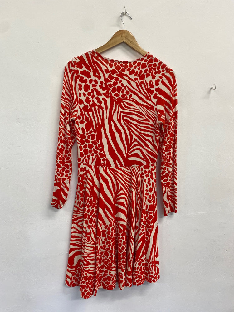 Fabulous Karen Millen Dress UK12 Red beige animal print BM051