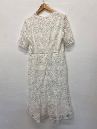 Fabulous French Connection Midi Dress Uk16 White Broderie overlay occasion events BM051