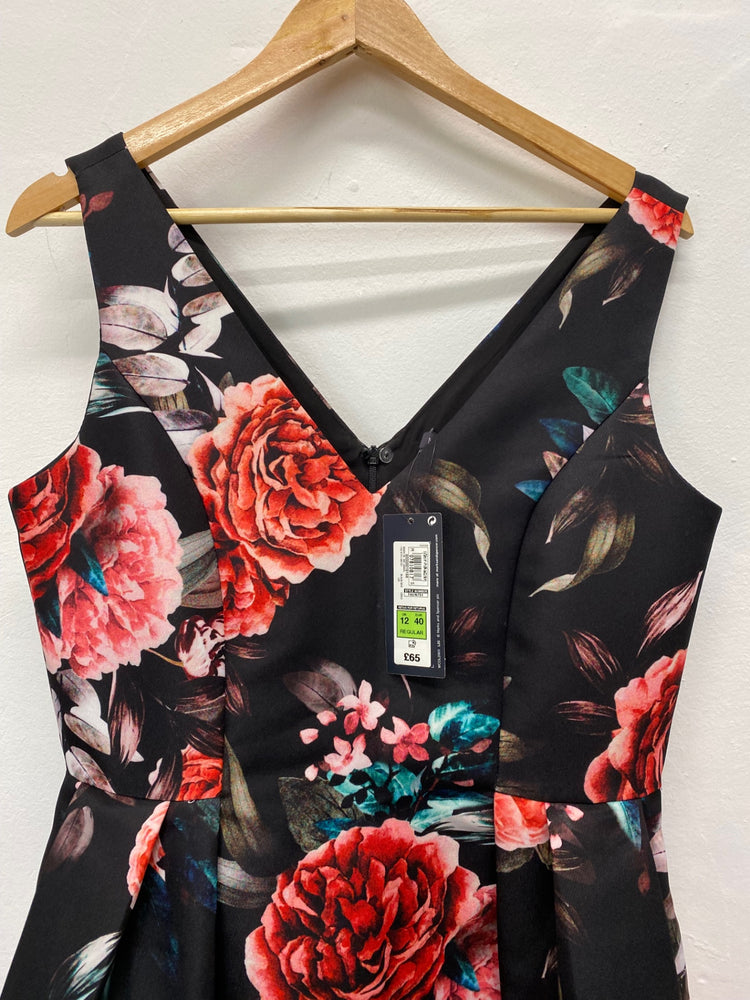 Fabulous M&S Occassion Dress UK12 Black oriental floral romantic Parties BM051