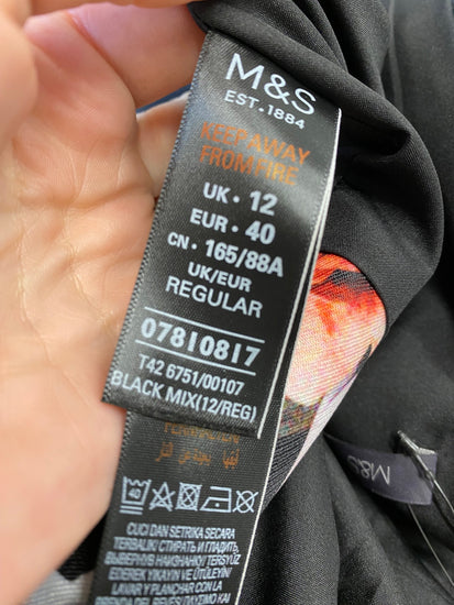 Fabulous M&S Occassion Dress UK12 Black oriental floral romantic Parties BM051