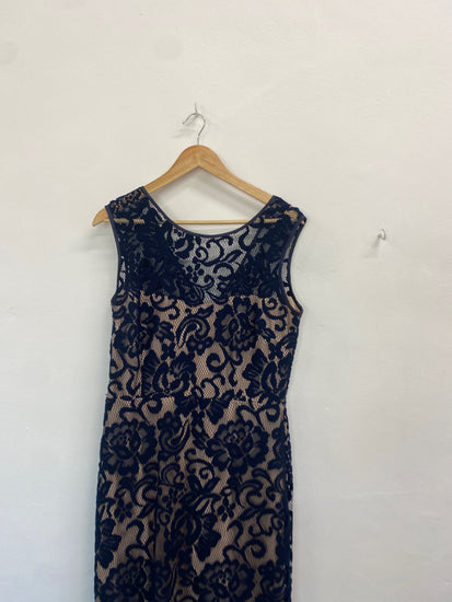 Fabulous Betsy & adam Evening Gown UK12 Navy beige