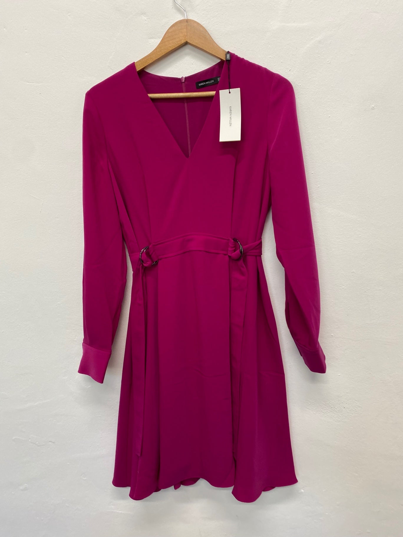 Fabulous Karen Millen Occasionally Dress UK12 Cerise Pink cinched waist Rrp £199 New BM051