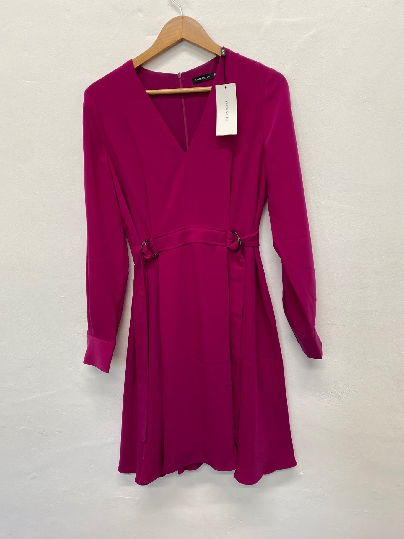 Fabulous Karen Millen Occasionally Dress UK12 Cerise Pink cinched waist Rrp £199 New BM051