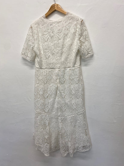Fabulous French Connection Midi Dress Uk16 White Broderie overlay occasion events BM051