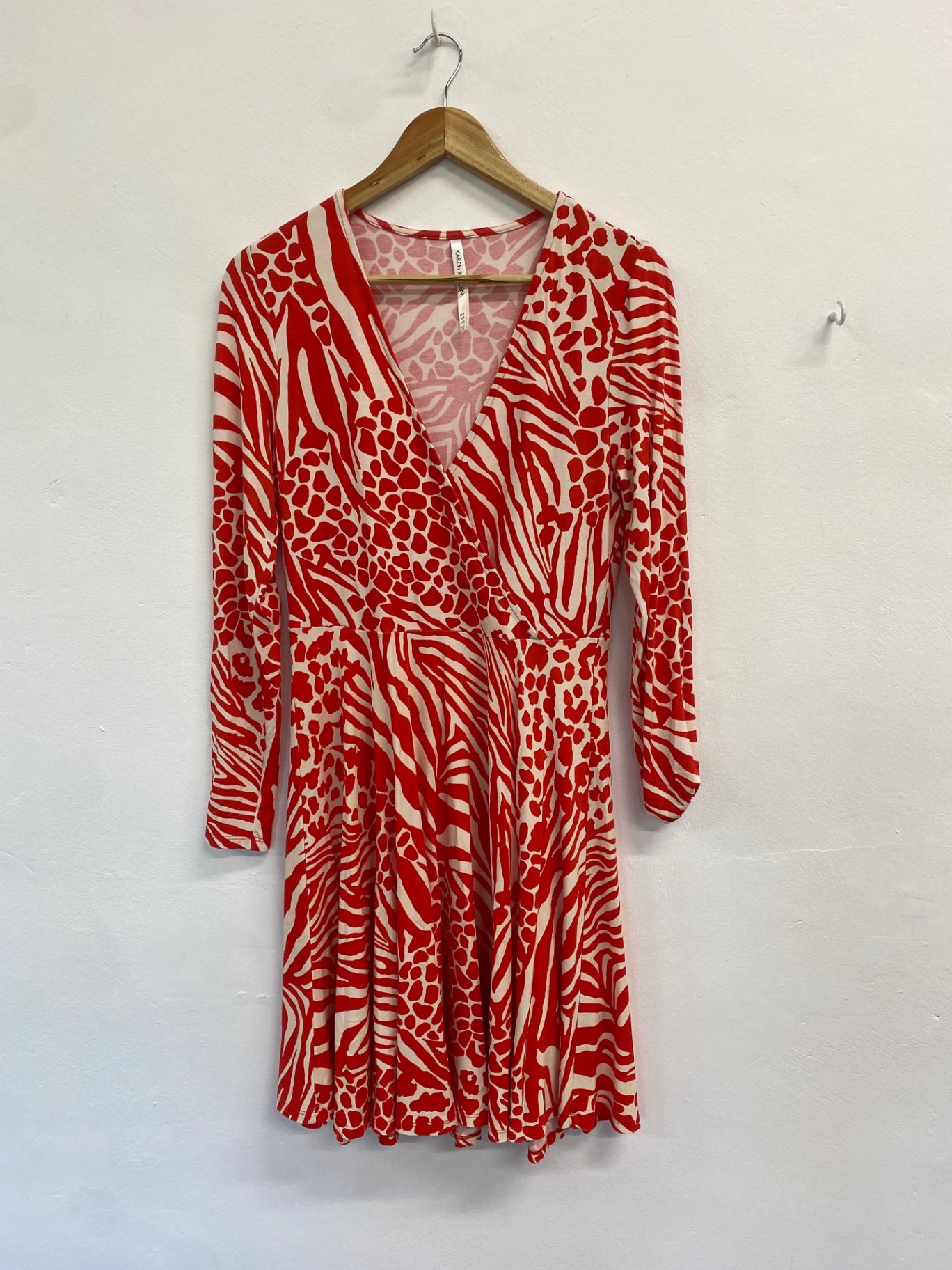 Fabulous Karen Millen Dress UK12 Red beige animal print BM051