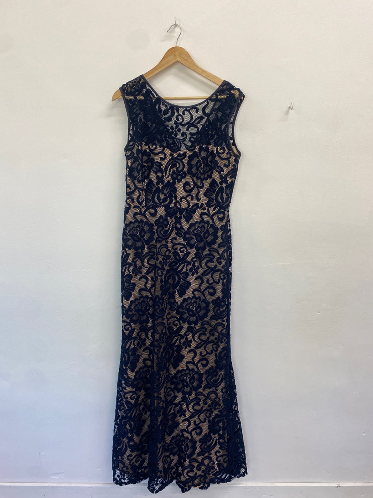 Fabulous Betsy & adam Evening Gown UK12 Navy beige