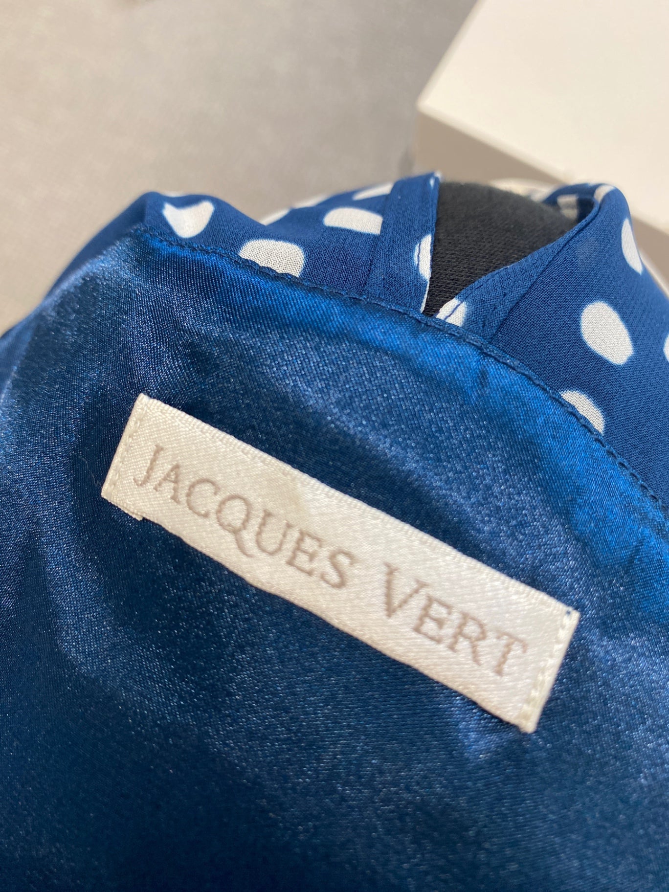 Fabulous Jacques Vert Dress UK18 Navy spotted CM416