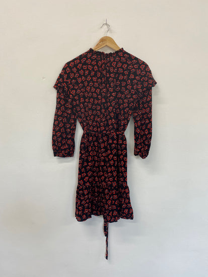 Fabulous Whistles Mini Dress UK12 Black & Red Ditsy Floral SD353