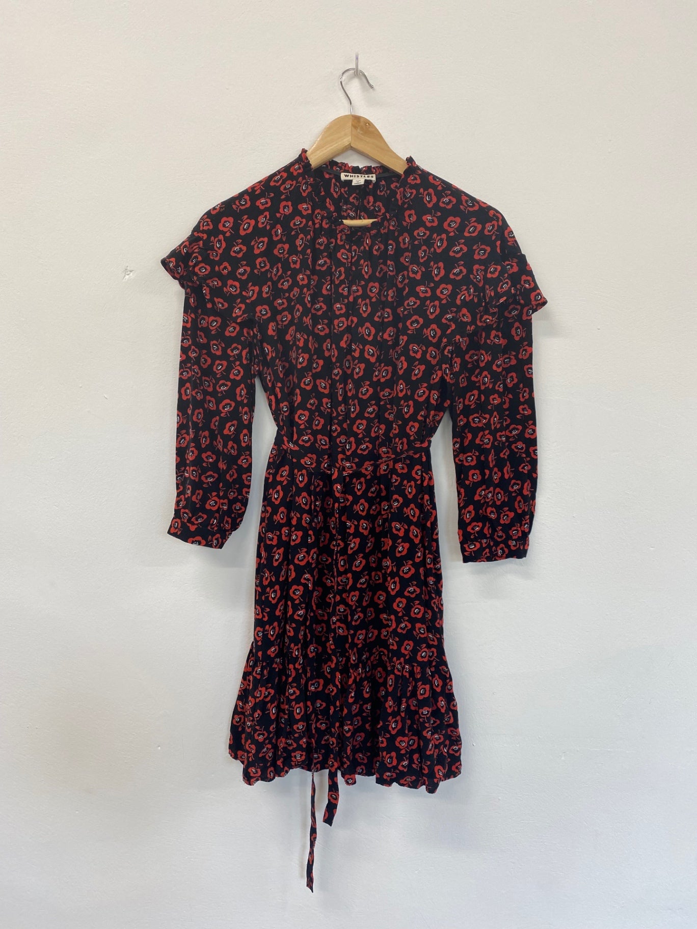 Fabulous Whistles Mini Dress UK12 Black & Red Ditsy Floral SD353
