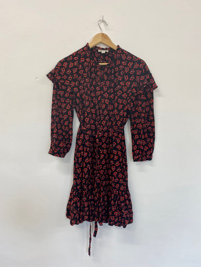 Fabulous Whistles Mini Dress UK12 Black & Red Ditsy Floral SD353