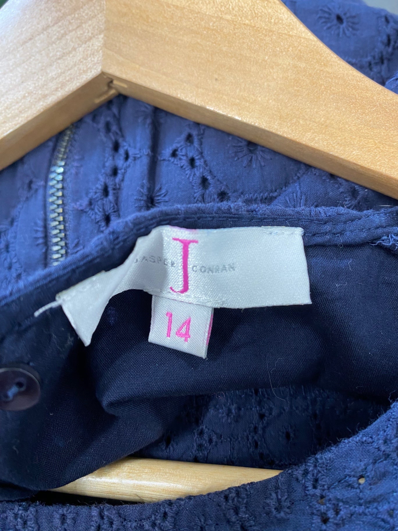 Fabulous Jasper Conran Dress Uk14 Navy Blue broderie Classic dress FK116