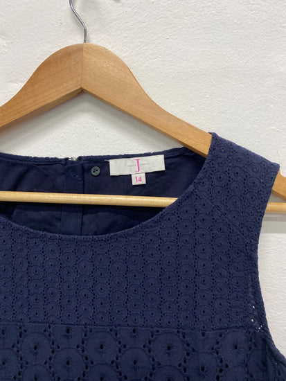 Fabulous Jasper Conran Dress Uk14 Navy Blue broderie Classic dress FK116