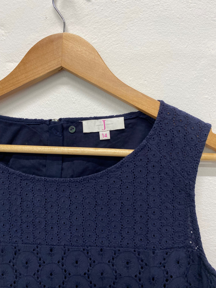 Fabulous Jasper Conran Dress Uk14 Navy Blue broderie Classic dress FK116