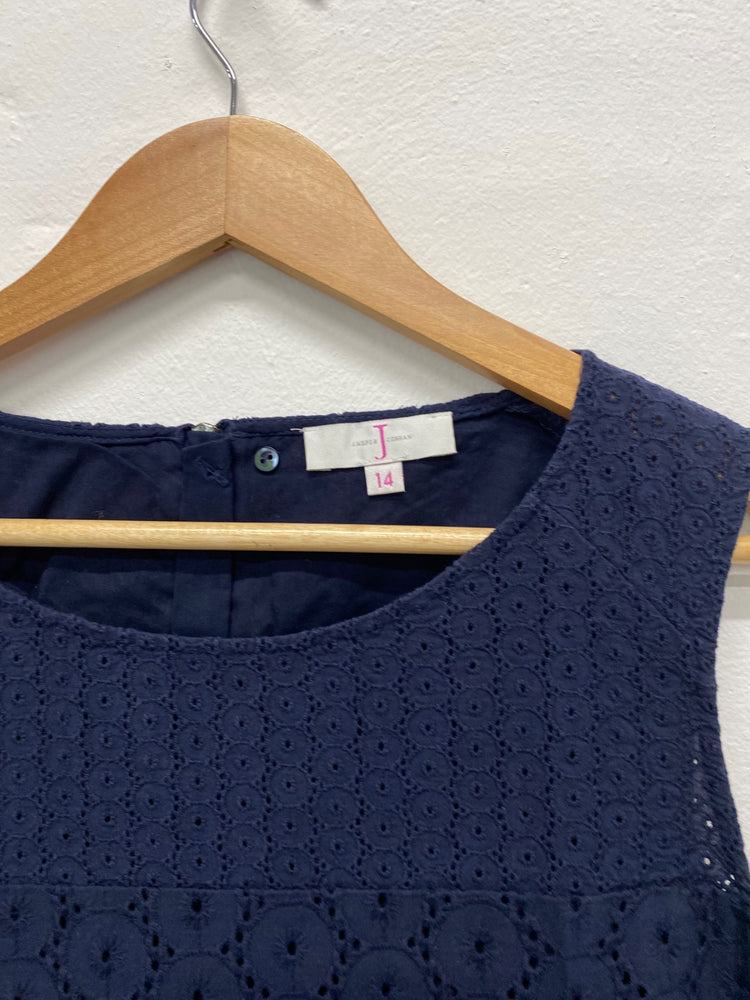 Fabulous Jasper Conran Dress Uk14 Navy Blue broderie Classic dress FK116