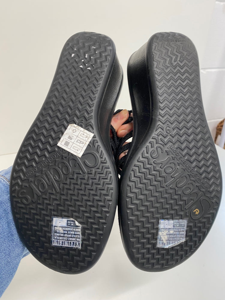 Fabulous Skechers Hotshot Cali Wedge Sandals UK6 Black Diamante embellished AW001