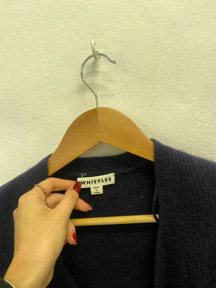 Fabulous Whistles Cardigan UK XS Navy Blue tie waist FK116