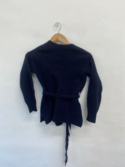 Fabulous Whistles Cardigan UK XS Navy Blue tie waist FK116