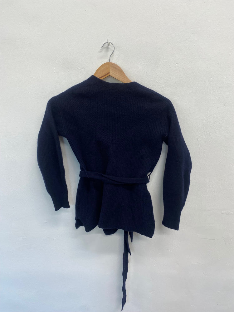 Fabulous Whistles Cardigan UK XS Navy Blue tie waist FK116