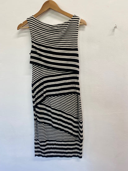 Fabulous Anthropologie Dress UK M Black white striped FK116
