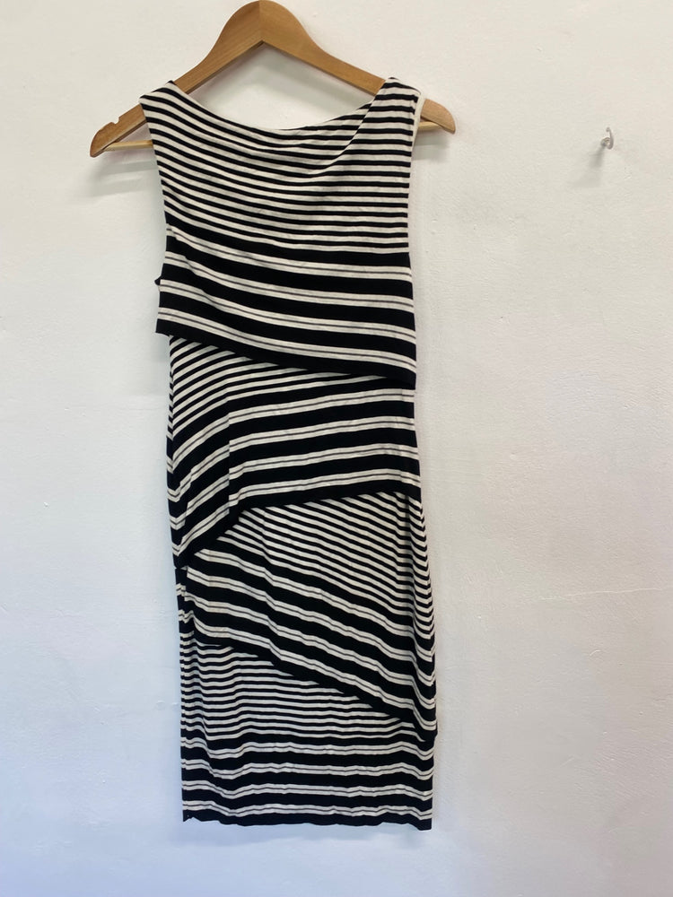 Fabulous Anthropologie Dress UK M Black white striped FK116