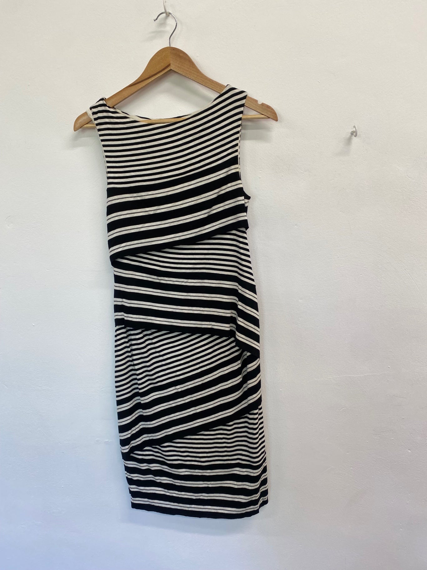 Fabulous Anthropologie Dress UK M Black white striped FK116