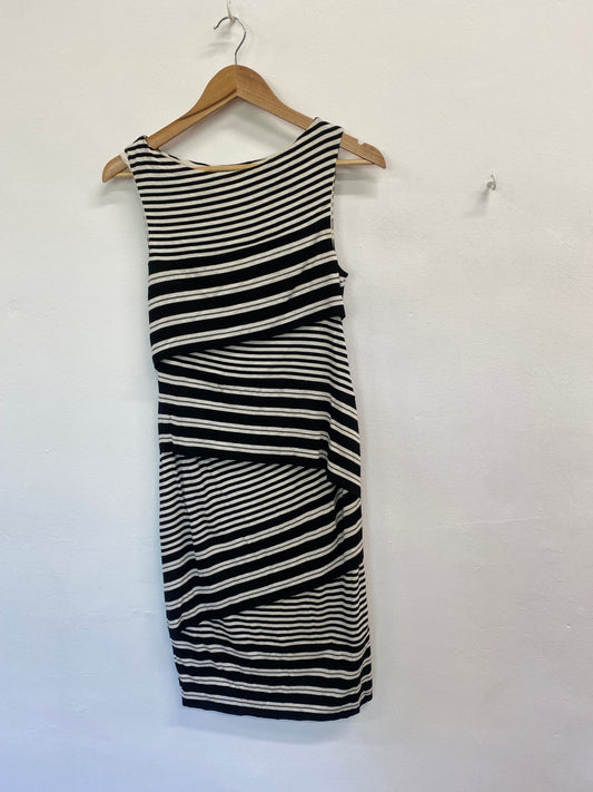 Fabulous Anthropologie Dress UK M Black white striped FK116