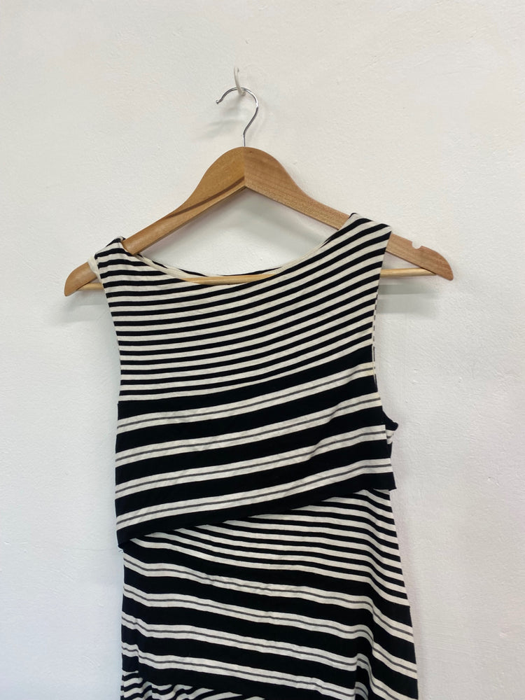 Fabulous Anthropologie Dress UK M Black white striped FK116