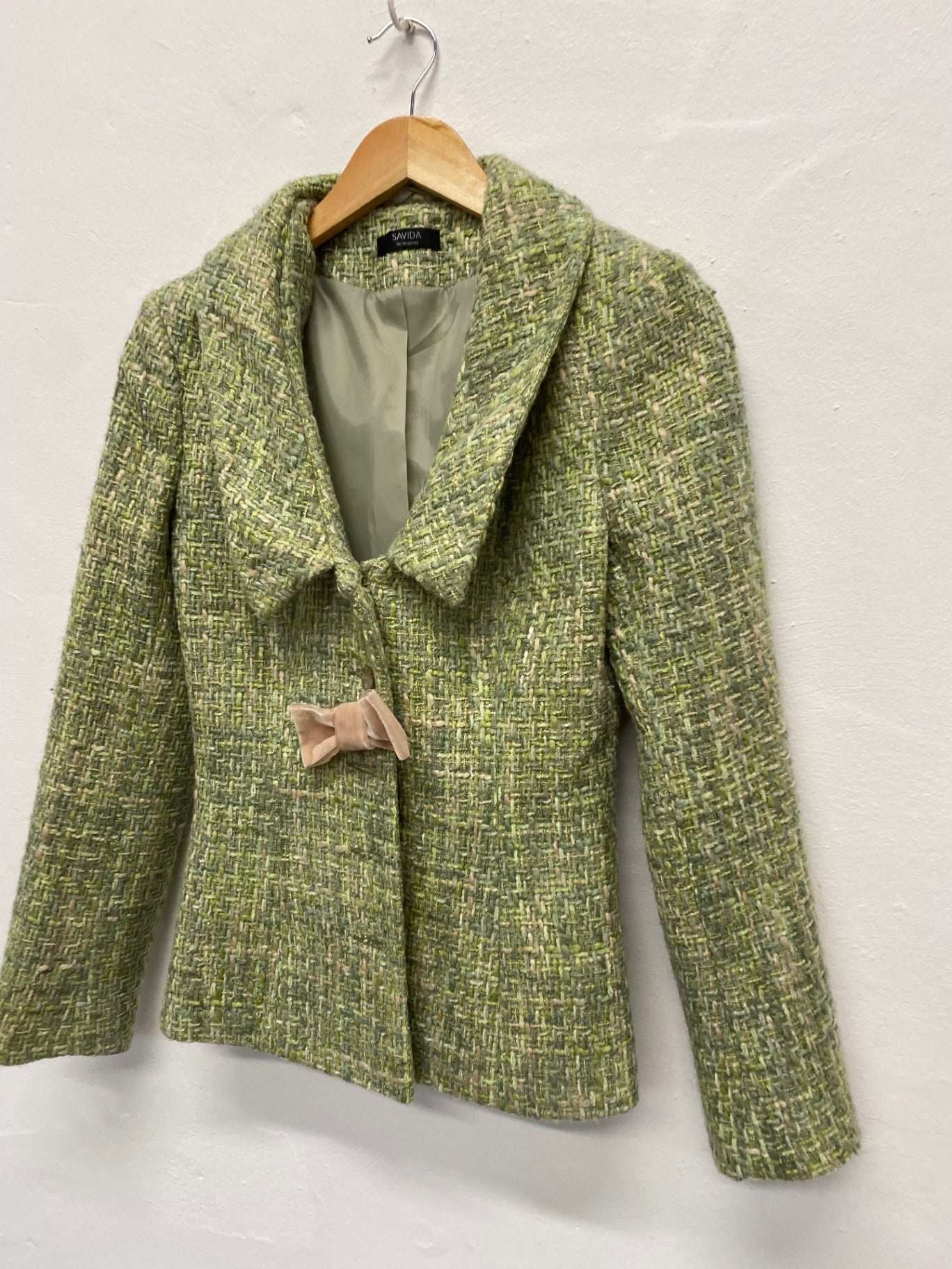 Fabulous SAVIDA boucle tweed Blazer Uk8 Green Mix with peach now country chic FK116