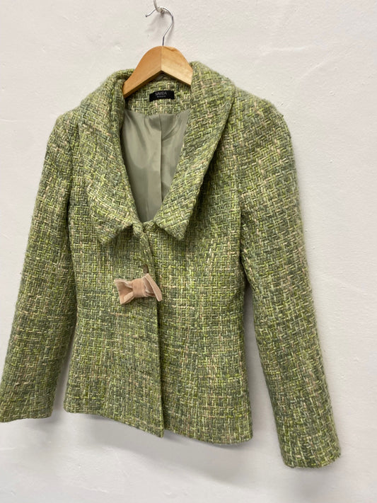 Fabulous SAVIDA boucle tweed Blazer Uk8 Green Mix with peach now country chic FK116