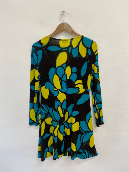 Fabulous Feraud Dress UK L silk blue yellow floral summer FK116