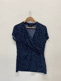 Amazing DKNY Wrap type Top UK L Navy blue & white polka dots KM002