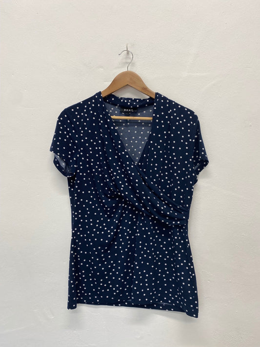 Amazing DKNY Wrap type Top UK L Navy blue & white polka dots KM002