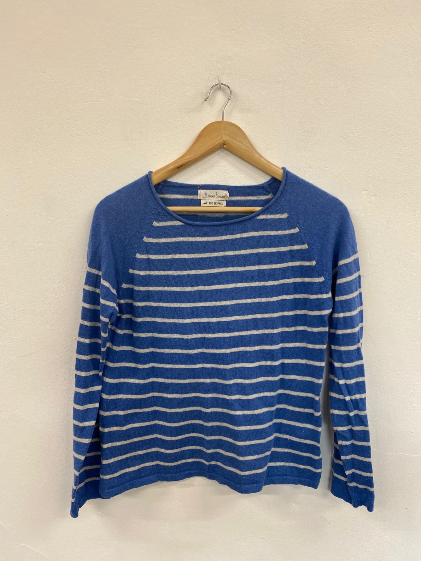 Amazing Seasalt Cornwall Aye Aye Skipper Jumper UK12 Blue & White FK116