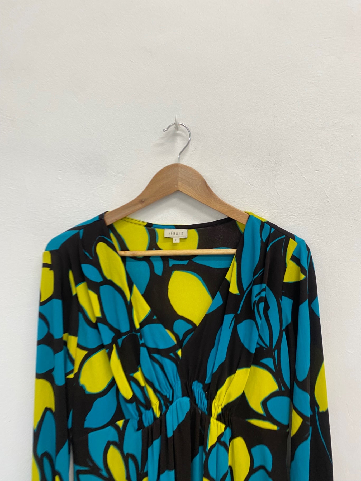 Fabulous Feraud Dress UK L silk blue yellow floral summer FK116