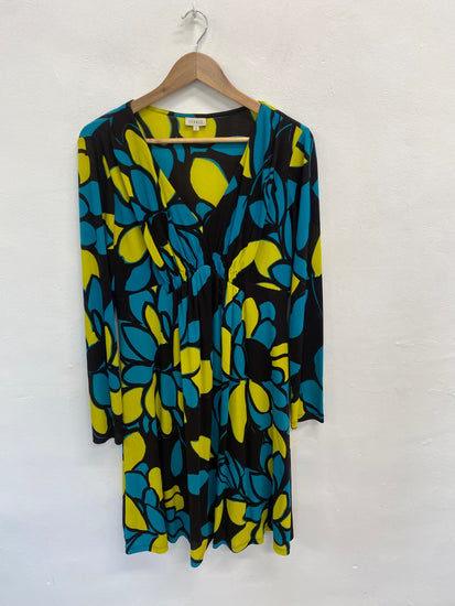 Fabulous Feraud Dress UK L silk blue yellow floral summer FK116