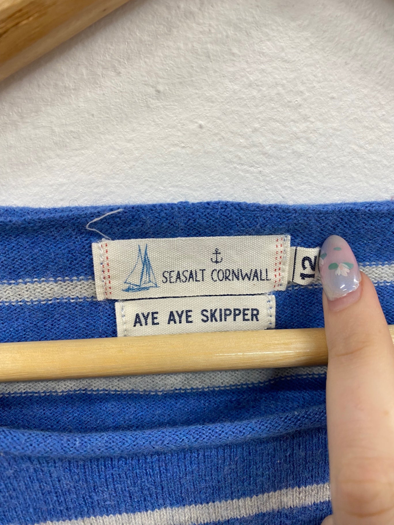 Amazing Seasalt Cornwall Aye Aye Skipper Jumper UK12 Blue & White FK116
