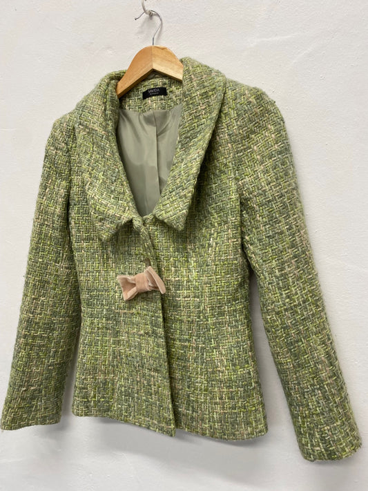 Fabulous SAVIDA boucle tweed Blazer Uk8 Green Mix with peach now country chic FK116