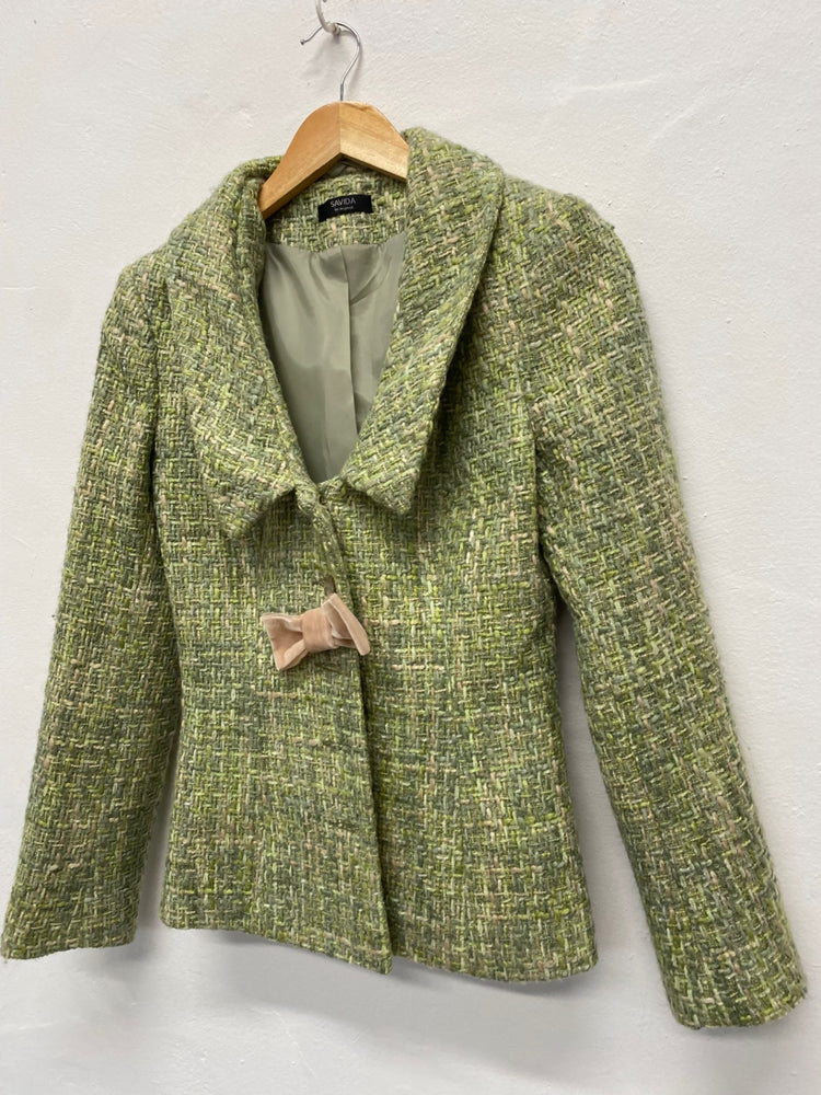 Fabulous SAVIDA boucle tweed Blazer Uk8 Green Mix with peach now country chic FK116