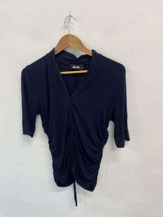 Amazing ME+EM Top UK14 Navy Blue ribbed ruched middle FK116