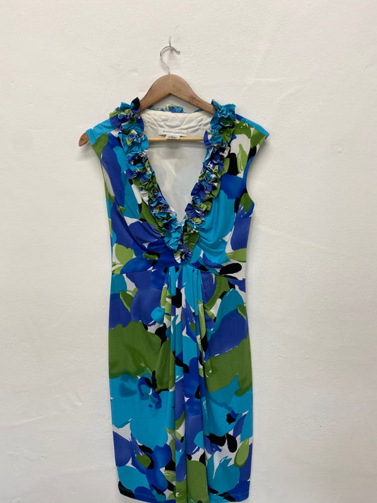 Amazing Maggy London Summer Dress UK6 Turquoise Tropical ruffle AF003
