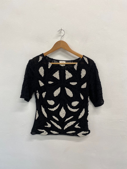 Amazing REISS Top UK10 Black beaded white pattern AF003