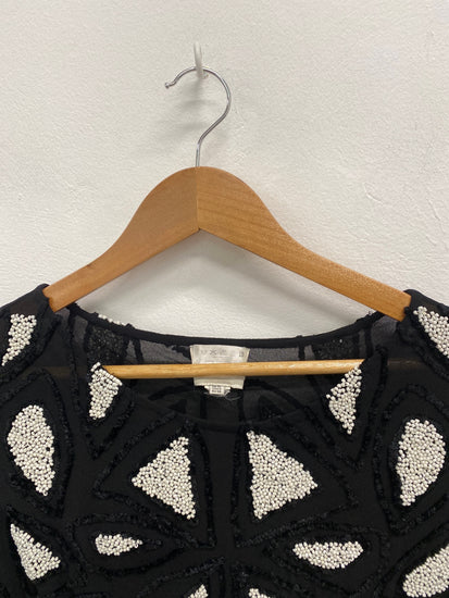 Amazing REISS Top UK10 Black beaded white pattern AF003