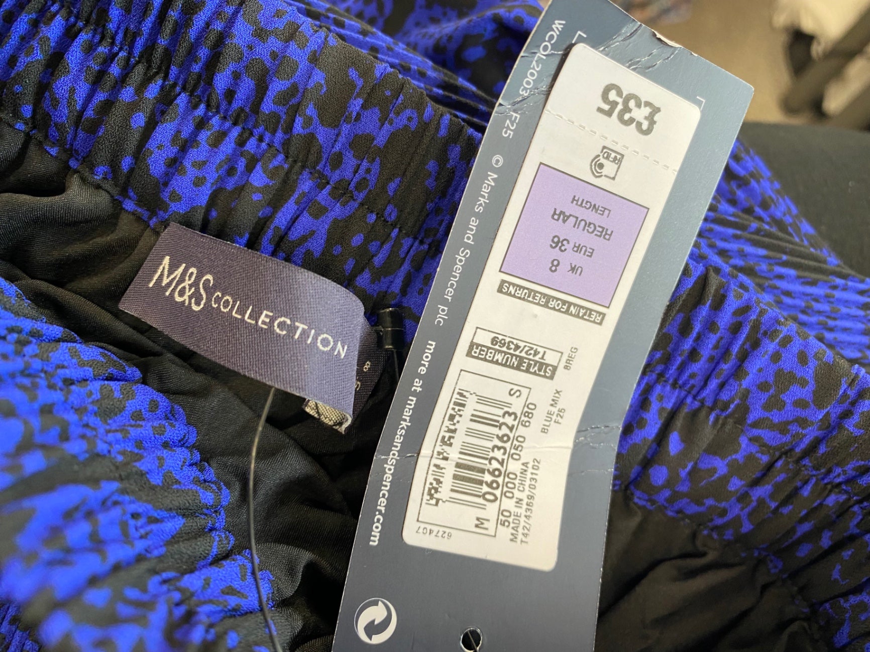 Amazing M&S Collection pleated midi Skirt Uk8 Blue & Black  HT149