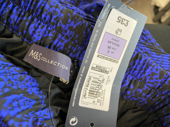 Amazing M&S Collection pleated midi Skirt Uk8 Blue & Black  HT149