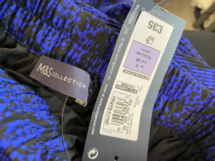 Amazing M&S Collection pleated midi Skirt Uk8 Blue & Black  HT149