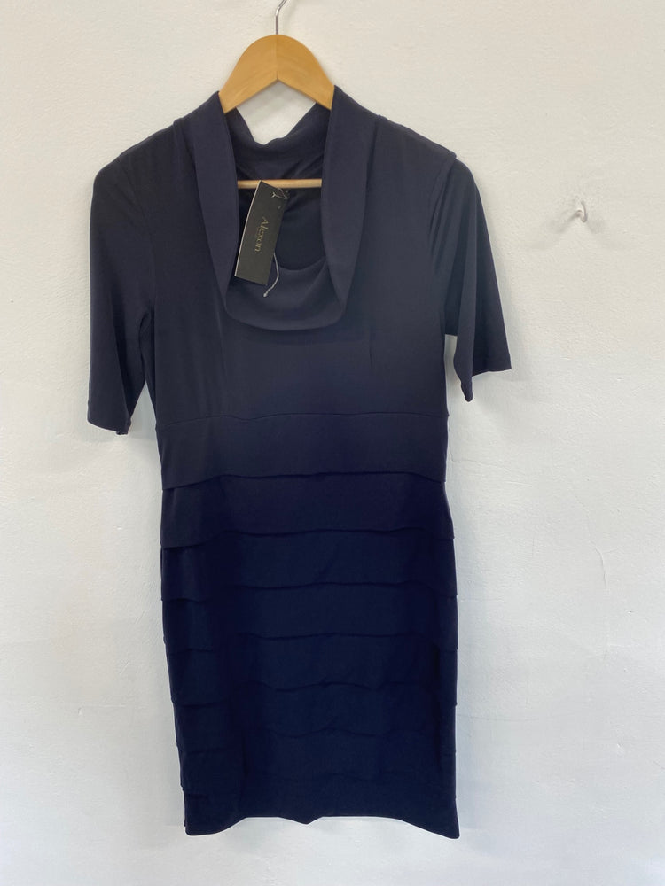 Amazing Alexon formal party Dress UK10 Navy blue Tiered HT149