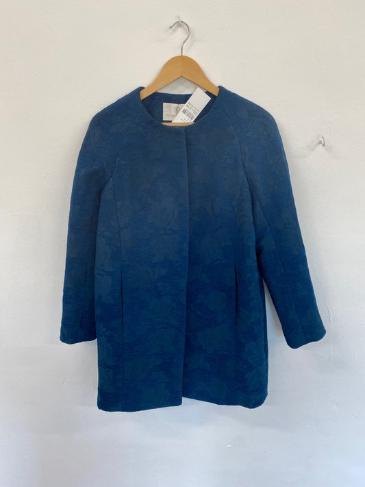Amazing Jacques Vert textured floral mid length occasion Coat UK10 Blue Teal HT149