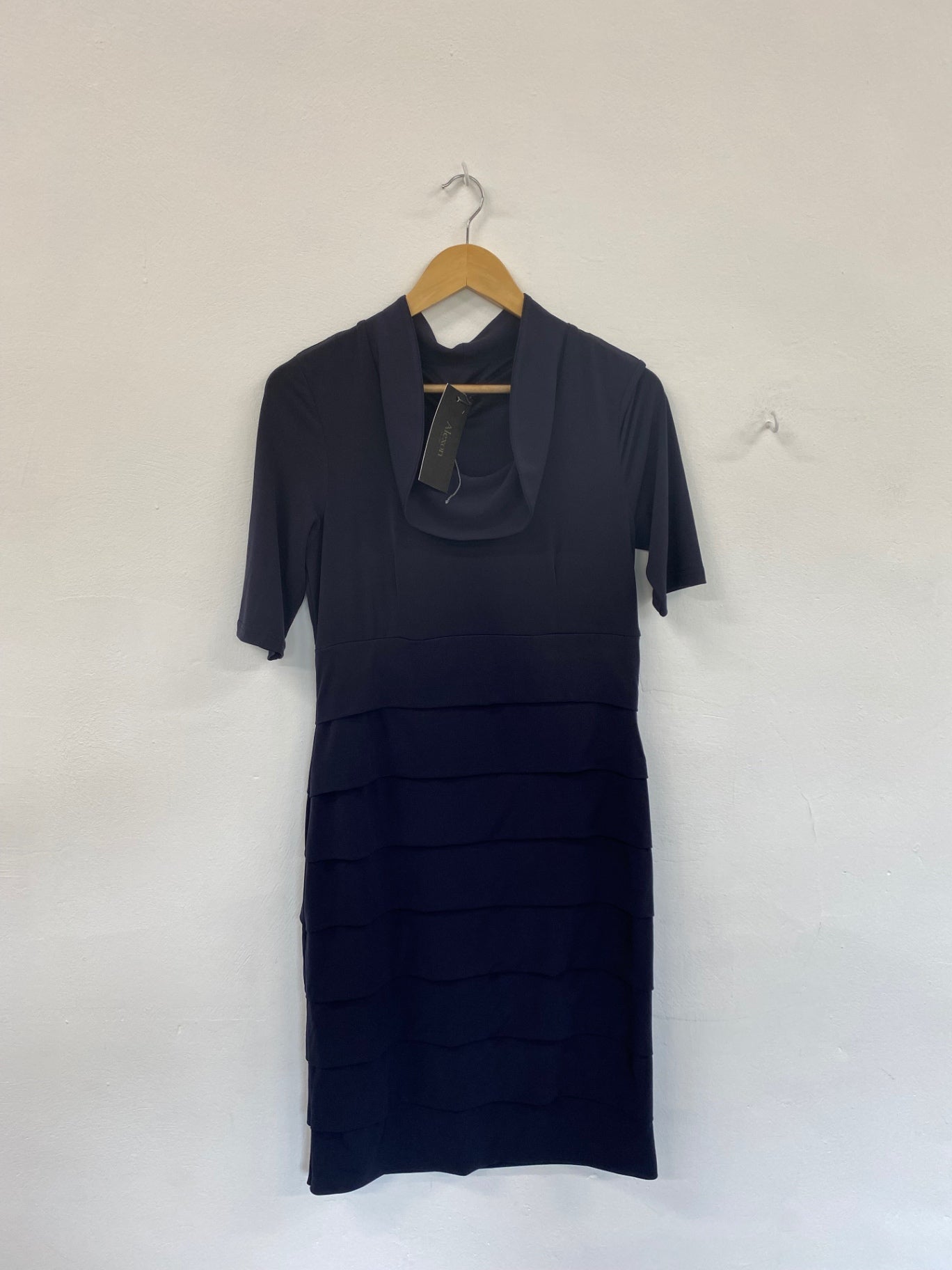 Amazing Alexon formal party Dress UK10 Navy blue Tiered HT149