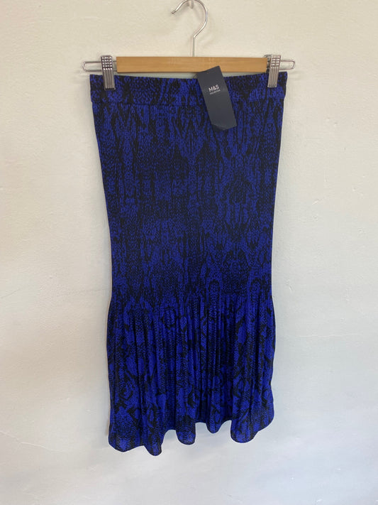 Amazing M&S Collection pleated midi Skirt Uk8 Blue & Black  HT149